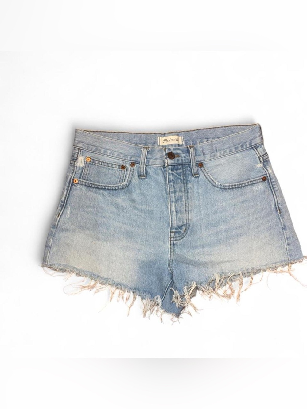 Madewell Faded Light Blue High-Rise Frayed Hem Denim Shorts